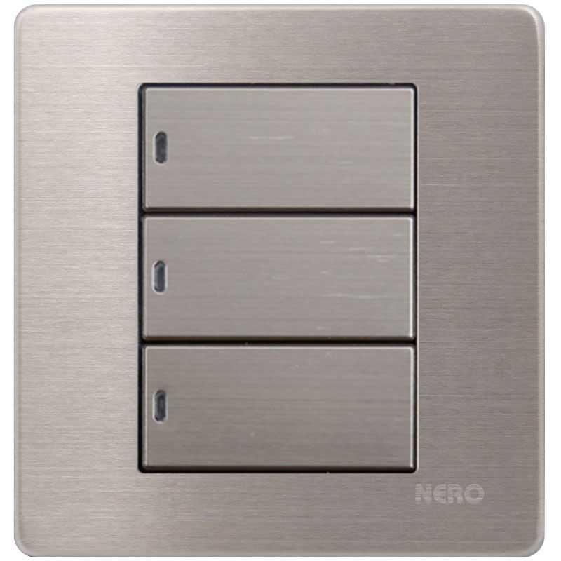 STAINLESS V81631D - Saklar 3 Gang 1 Way Switch with LED Locator NERO