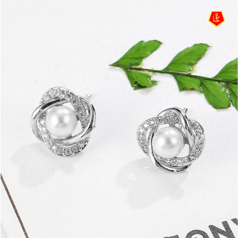 [Ready Stock]Diamond Pearl Flower Earrings