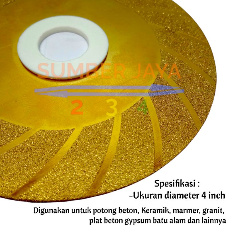 Mata Pisau Potong Gold Emas untuk Keramik Batu Granit Marmer Akik 4 inch Gerinda Diamond Wheel