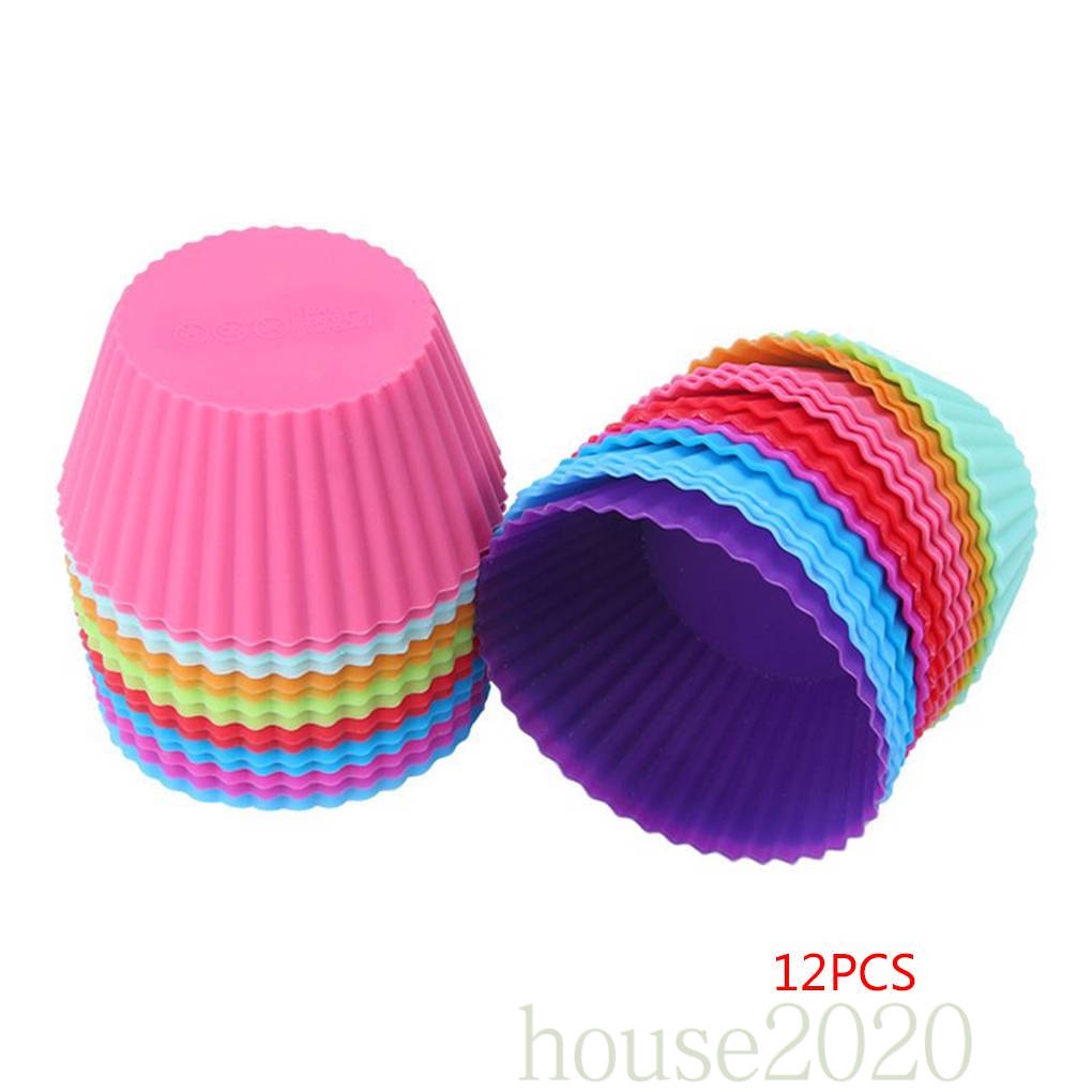 [house2020]12PCS Small Silicone Colorful Round Cupcake Liners Baking Cups Vibrant Muffin Moulds Color Random