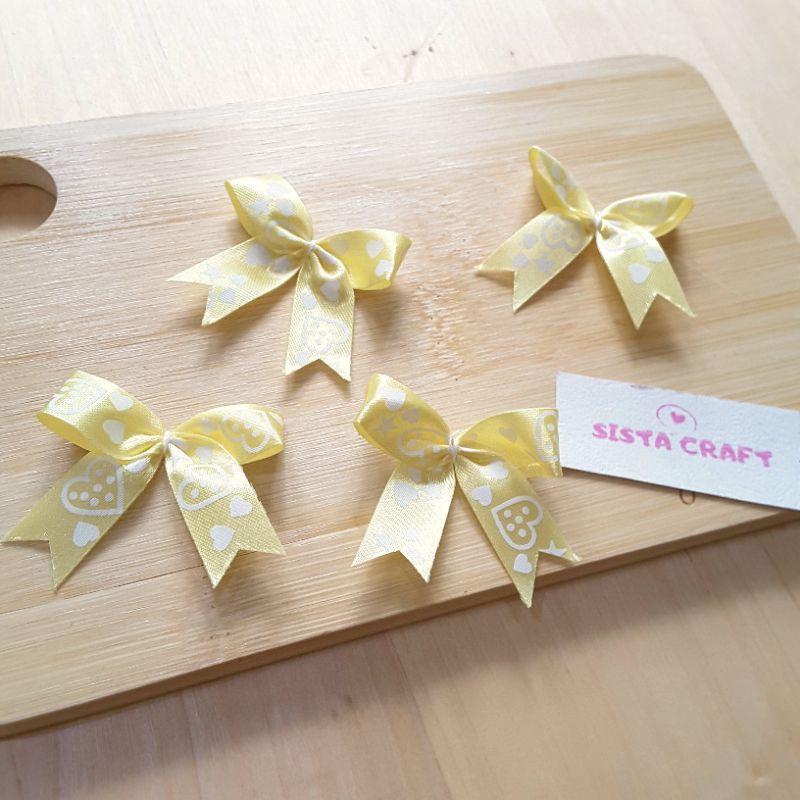 Pita Kecil Satin Jadi Kuning  Bahan Aksesoris Rambut Souvenir isi 12 pcs