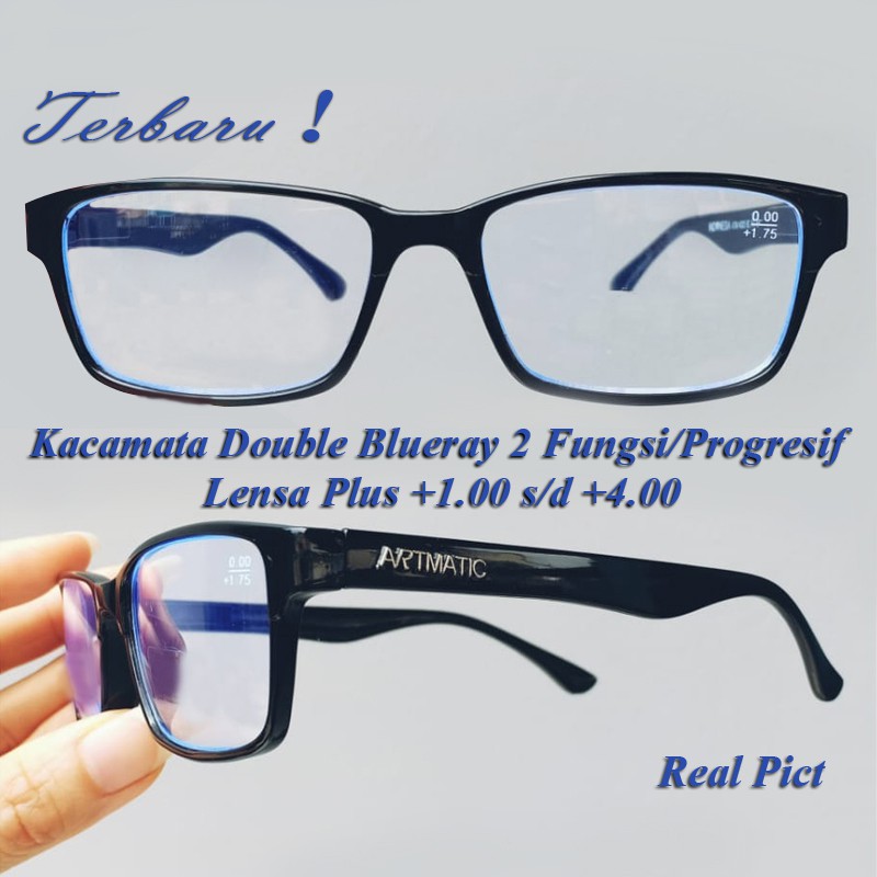 Kacamata 2 Fungsi Double Blueray Plus (+) dari +1.00 - +4.00 Kacamata Baca Pria Wanita Kacamata Plus