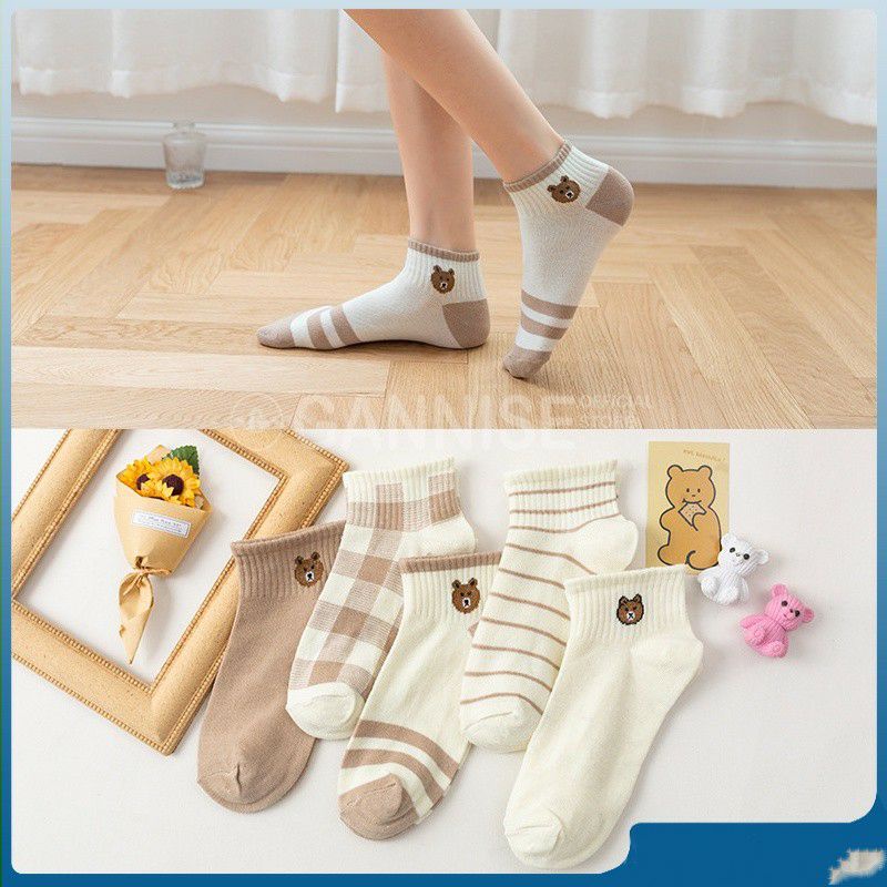 Kaos Kaki Pria Wanita Motif Beruang Kaos Kaki Pendek Korean Style Cute Bear Ankle Socks