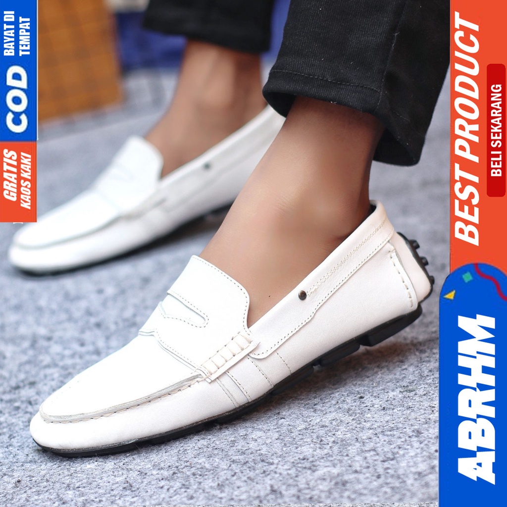 Sepatu Casual Pria Slip On Slop Selop Pansus Santai Kulit Asli Kerja Kantor Kulit Kondangan Hitam Polos Fashion shoes Terbaru Original Murah Kekinian Cowok VELAS ABRHM