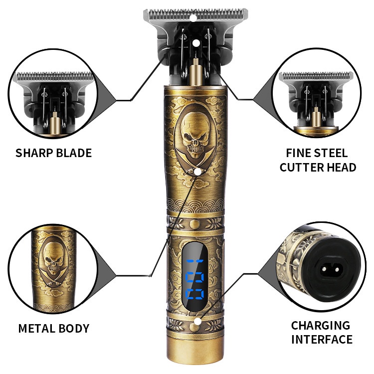 T9 gunting rambut nirkabel/Alat Cukur Rambut Botak / Botak Digital Dengan Layar Lcd Gaya Retro