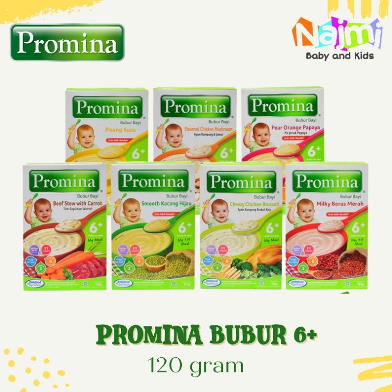 Promina Bubur Susu Bayi Box 120gr Box (pisang susu, beras merah, kacang hijau)