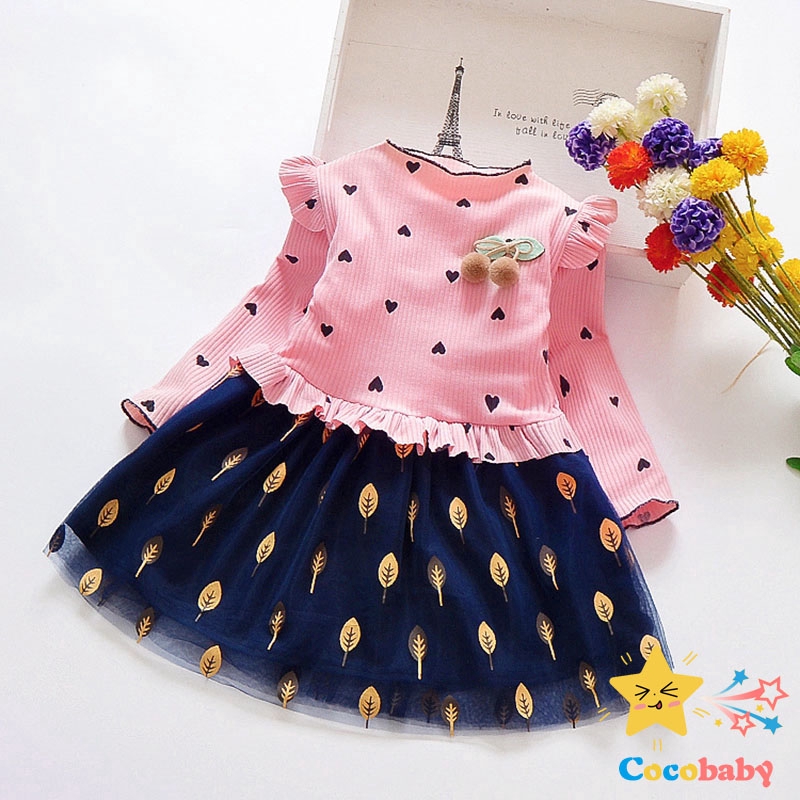 Cocobaby Anak Pakaian Baju Bayi Perempuan Tutu Dress Lengan Panjang Desain Pola Lucu Wkx0102