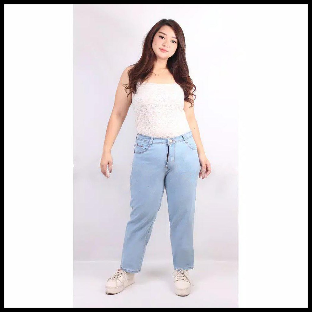 Angelov Celana  Jeans Wanita Super Boyfriend  Plain Ukuran  