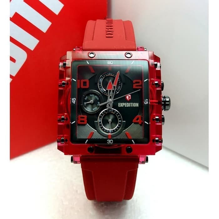 READY JAM TANGAN EXPEDITION 6808 E6808 WANITA BLACK RED RUBBER ORIGINAL SALE