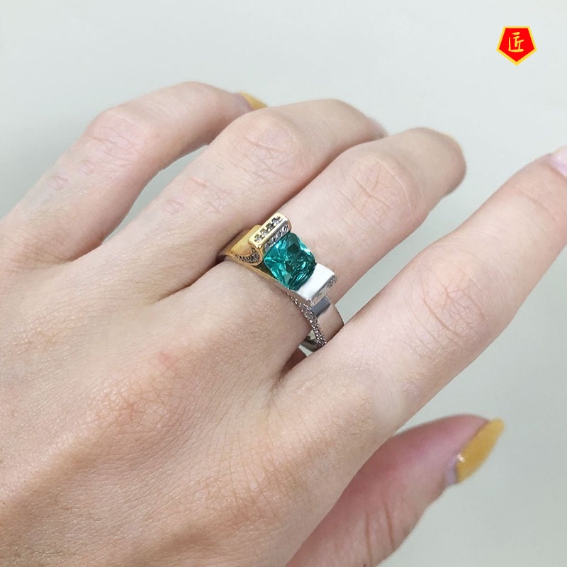 [Ready Stock]Creative Inlaid Green Crystal Square Diamond Ring