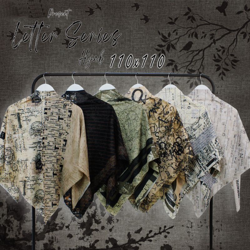 Distro84 Hijab Kerudung Jilbab Segi Empat Voal Print Letter Series 110x110