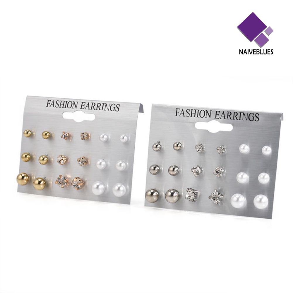 9 Pasang Anting Stud Berlian Imitasi Untuk Wanita