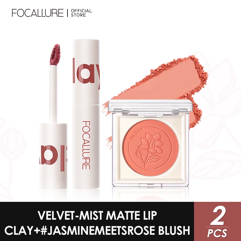 FOCALLURE Makeup 2pcs/Set -Velvet-Mist Lipstik Lip clay #302&amp; #JasmineMeetsRose Blush On #301