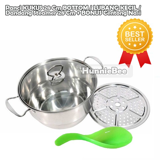 Panci KUKUS 28 Cm BOTTOM / LUBANG KECIL / Dandang Steamer 28 Cm + BONUS Centong Nasi