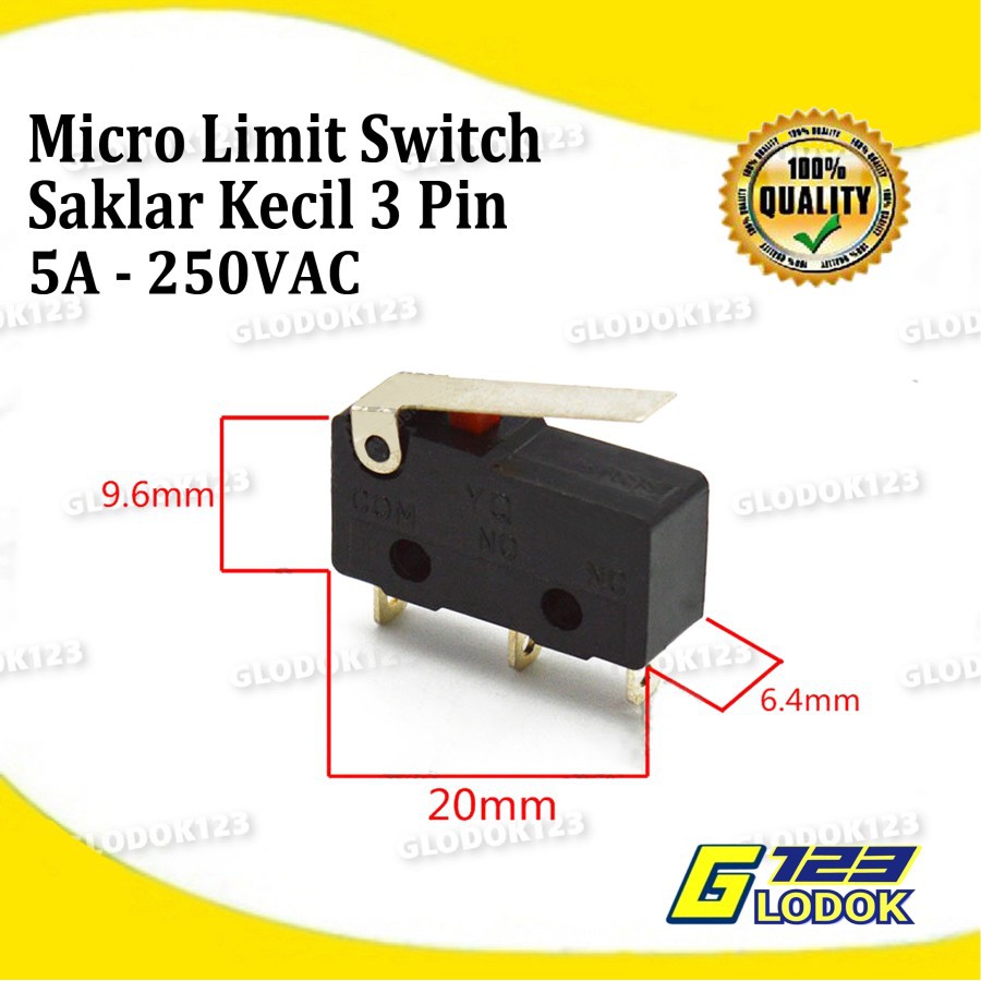 Micro Limit Switch Saklar Kecil Mini On Off NO NC 3 Pin Gagang 5A 250V