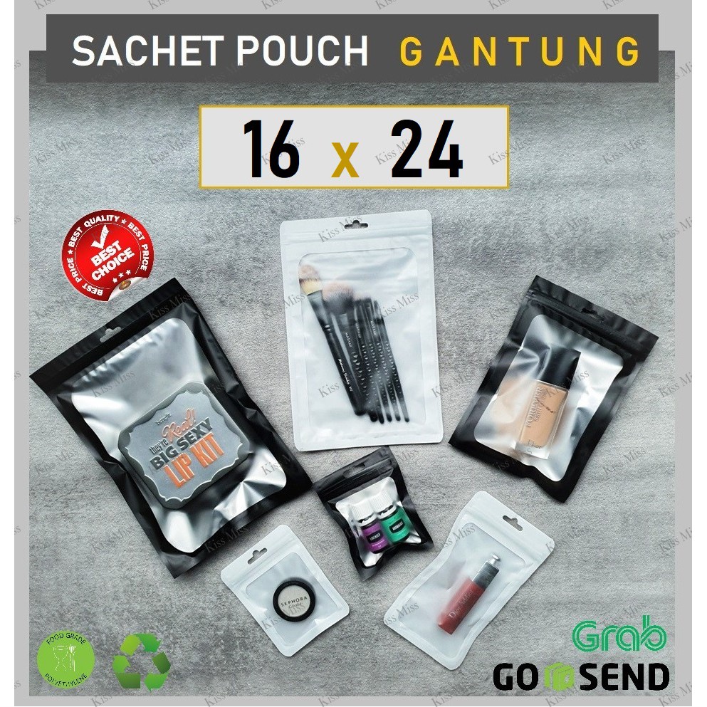 Sachet GANTUNG pouch - 16x24 - kemasan masker - snack - aksesoris - hijab - plastik klip - zipper