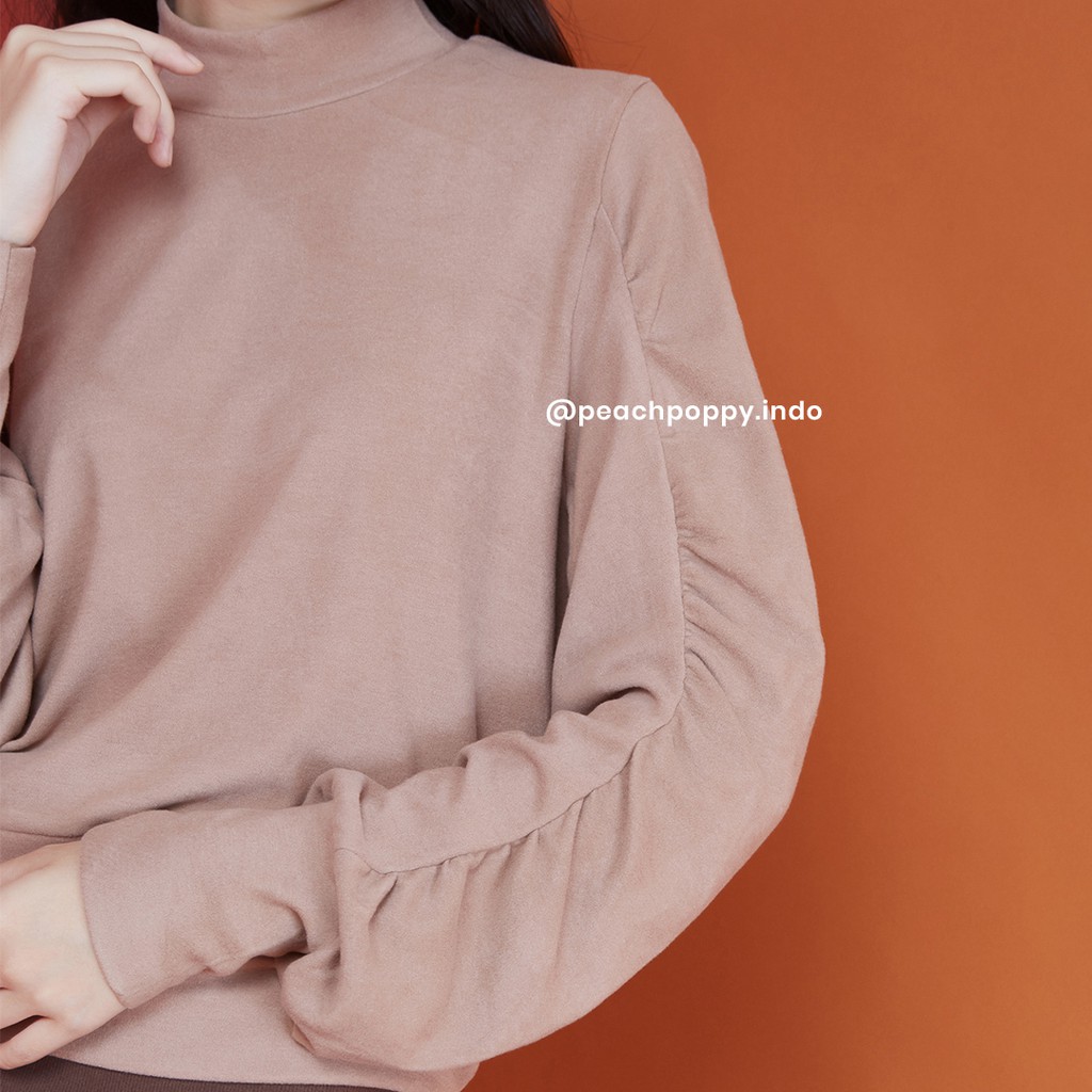 Peach Poppy Minji Top - Atasan Wanita Blouse Turtleneck Lengan Panjang Puff