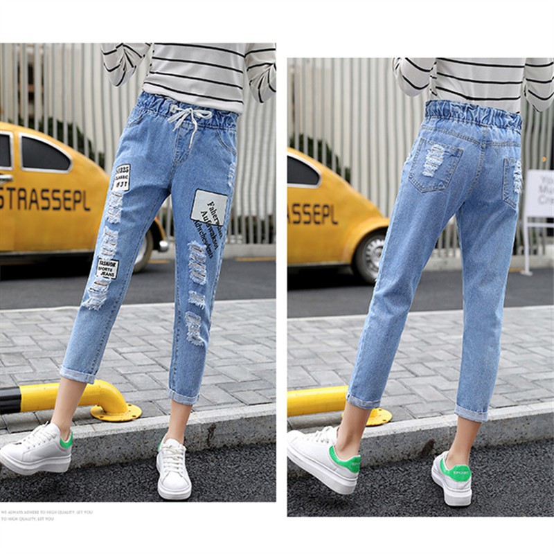  Fashion  Wanita  Celana  Jeans  Pencil Korea  Pinggang Karet 