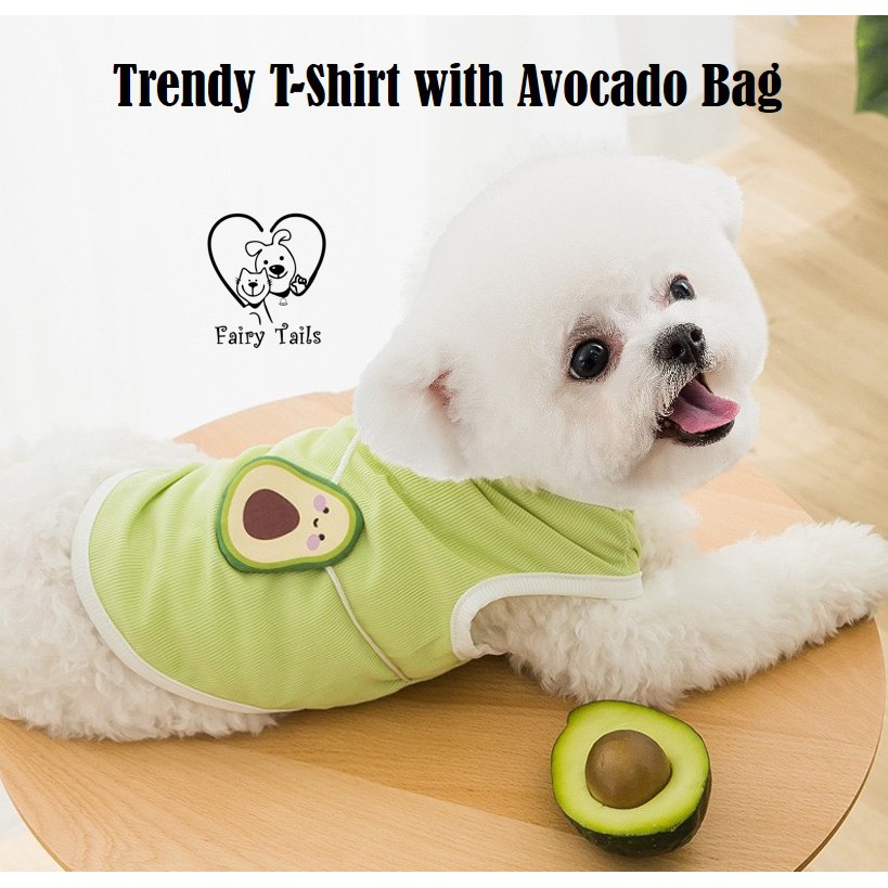 Baju Hewan Kaos Anjing Kucing dengan Tas Alpukat Avocado | Pet Shirt with Avocado Bag