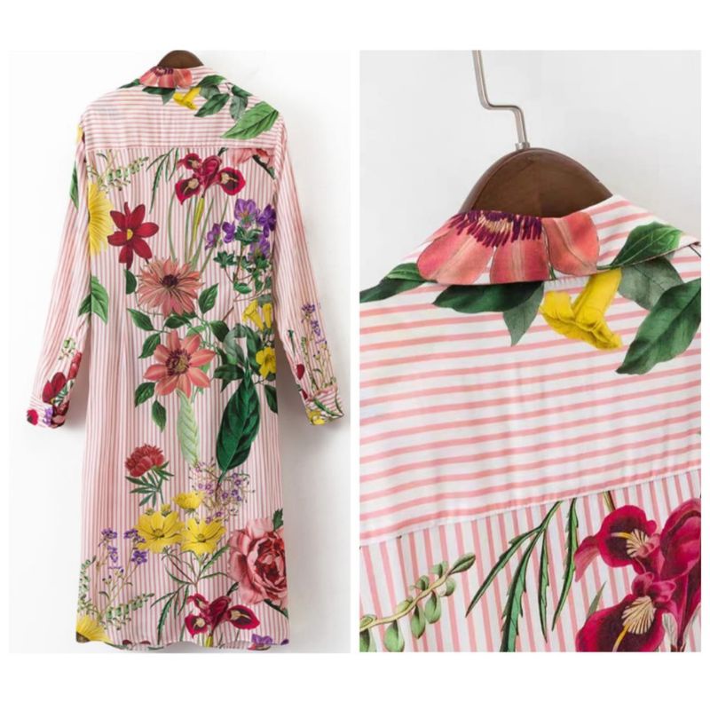 MDLV ~ 55100 RED FLORAL STRIPED KNOT DRESS // DRESS CASUAL IMPORT // FASHION IMPORT WANITA