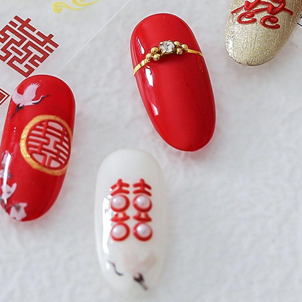 Agustina 5D Timbul Nail Art Sticker Happy Fashion Berkah Beruntung Akrilik Gaya Cina Pernikahan Dekorasi Kuku