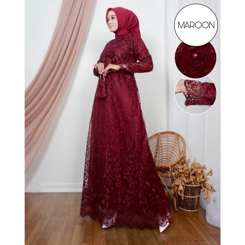 RED LOVE 136 ( TERMURAH )GAMIS SONAYA / GAMIS TILEMUTIARA FASHION/ GAMIS PESTA TILEMUTIARA TERBARU/ GAMIS TILEMUTIARA TERBARU/ GAMIS BRUKAT TERLARIS/ GAMIS BAJU PESTA