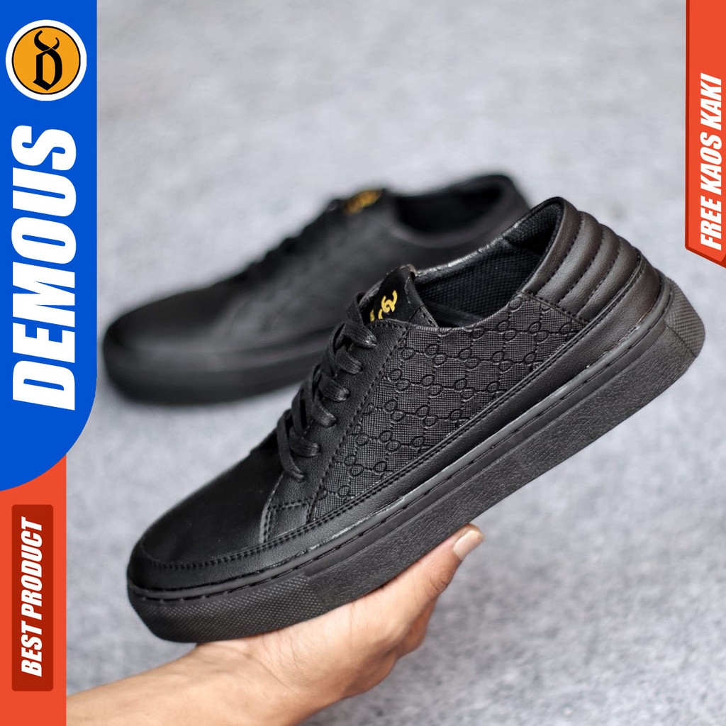 Sepatu Casual Pria Sneakers Hitam Kasual Kulit Pu Kekinian Kerja Kuliah Kantor Fashion Shoes Terbaru DEMOUS GUCCE