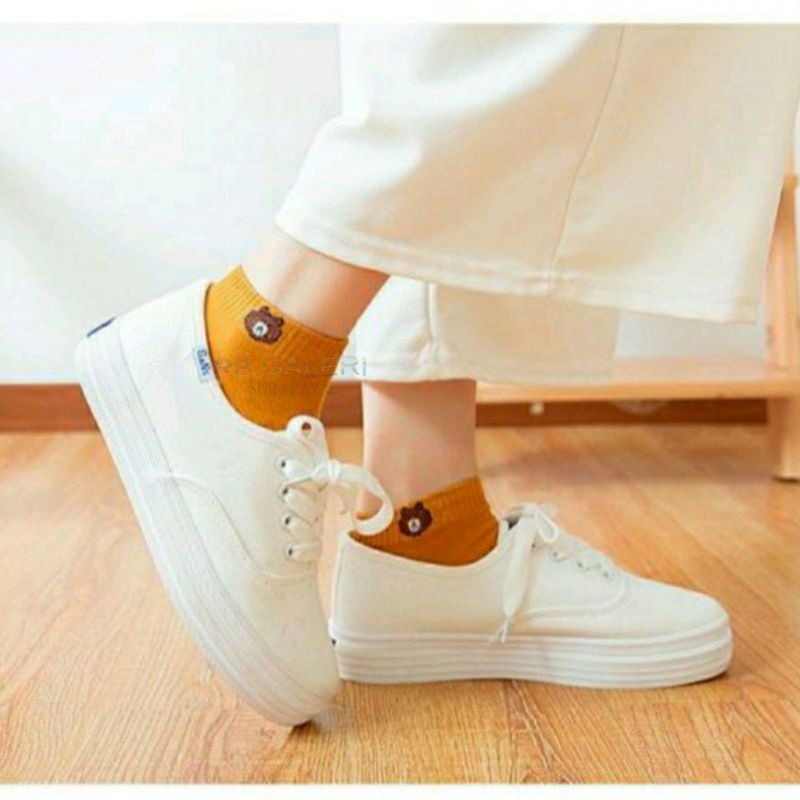 Kaos Kaki Fashion Unisex Motif Polos Beruang Fashion Wanita Pria KAOSKAKI ANKLE Sock BUNGA RB-7