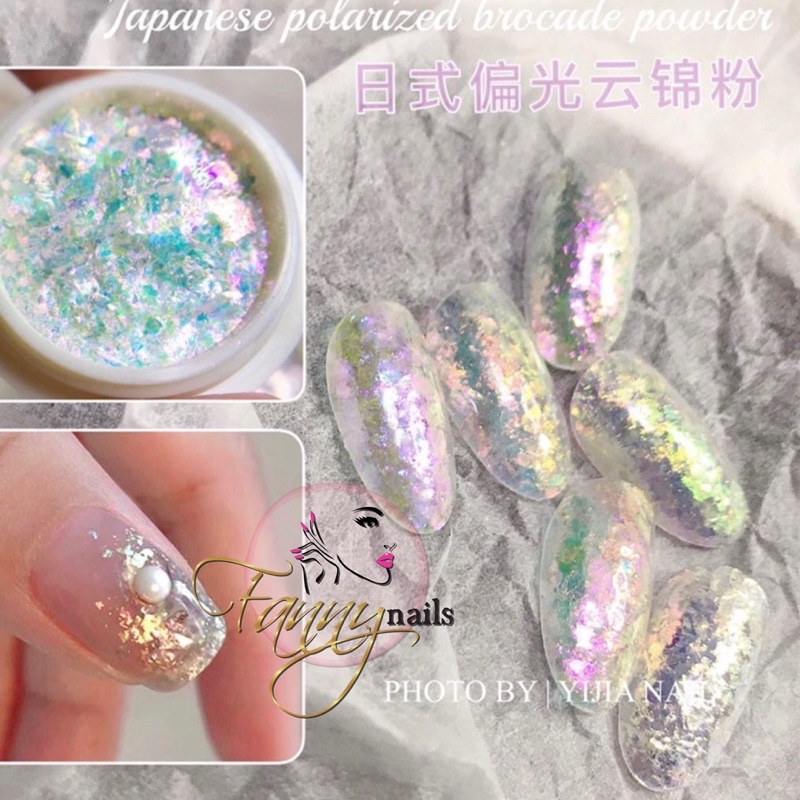 JAPANESE POLARIZED BROCADE POWDER SILVER CLEAR FLAKES NAILART GAYA JEPANG NAIL FLAKE CLEAR