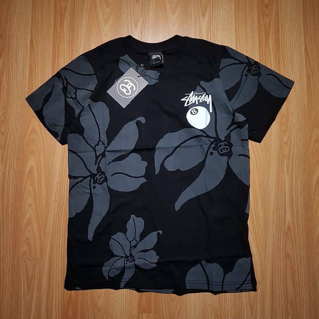 N1056 KAOS T-SHIRT STUSSY 8 BALL ROSE FP BLACK KAOS STUSSY BAJU STUSSY