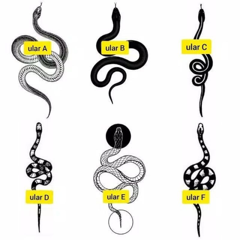 Tato Temporer ular hitam snake mini Stiker Tato Minimalis - ULAR