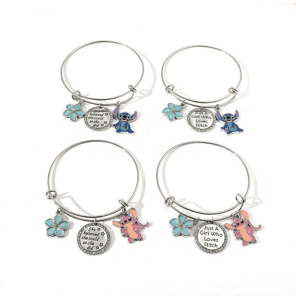 [Elegan] Gelang Anime Kepribadian Lucu Gelang Perak Angel Stitch Kartun Persahabatan Gelang Gaya Korea Bracelets