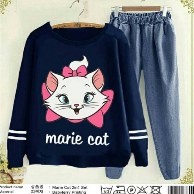 z Set Marie Cat | Baju Sweater Wanita setelan Marie fit XL Good Quality