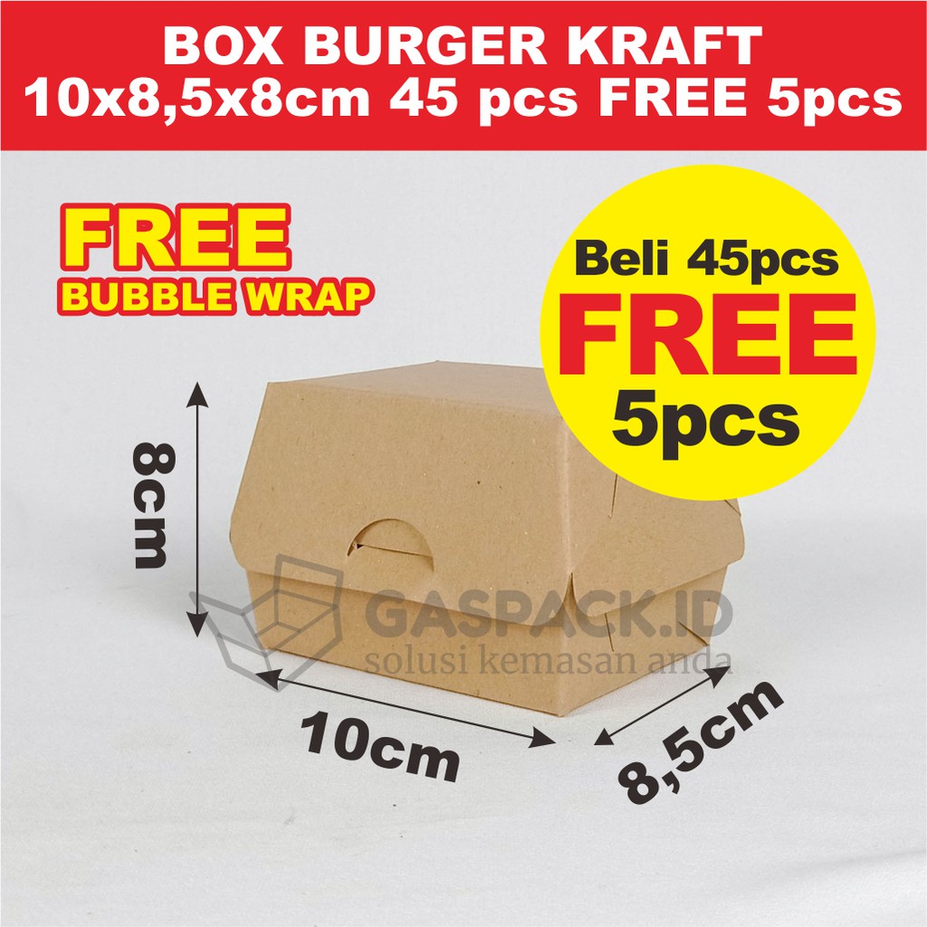 

KEMASAN BURGER BOX PAPER BURGER KOTAK NUGGET KRAFT LAMINASI UKURAN 10x8x8,5cm 45PCS FREE 5PCS