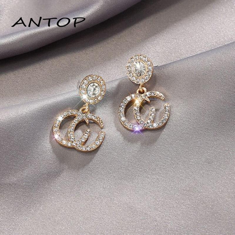 Anting Tusuk Sterling Silver 925 Hypoallergenic Hias Berlian Imitasi Mewah Untuk Wanita