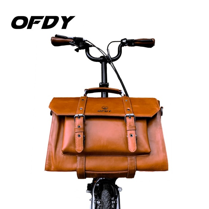 Aksesoris Sepeda - Tas Sepeda Lipat Leather Handlebar Bag Brompton Material Kulit Premium - Cokelat
