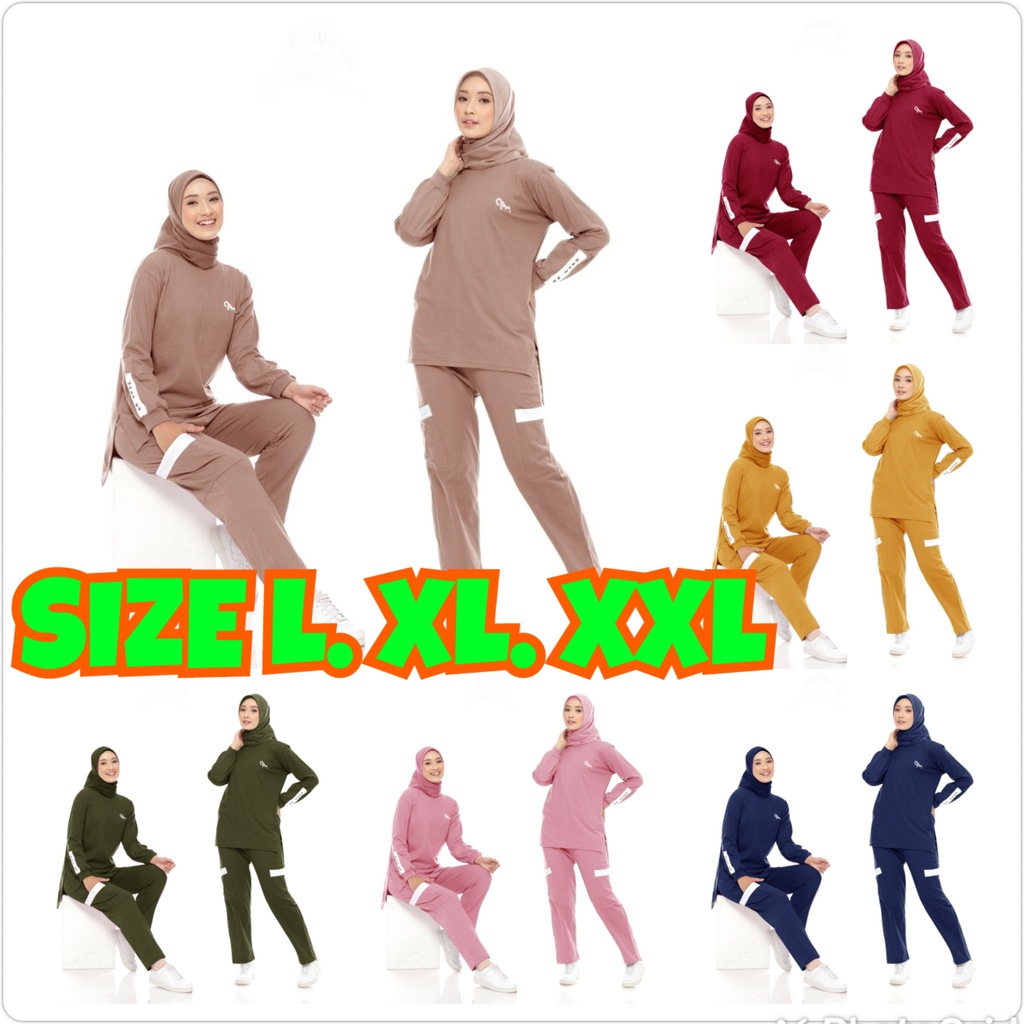 Setelan baju olahraga muslim murah/ SET SPIRIT L XL XXL / one set Korean style terbaru/ pakaian jogi