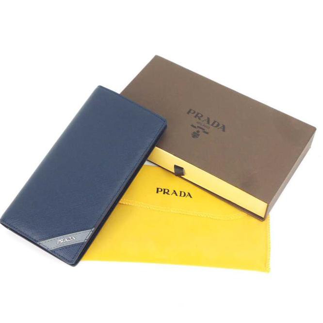 607J Dompet Panjang Kulit Asli Pria Wanita Murah - Prada Sua-2621 Blue Top