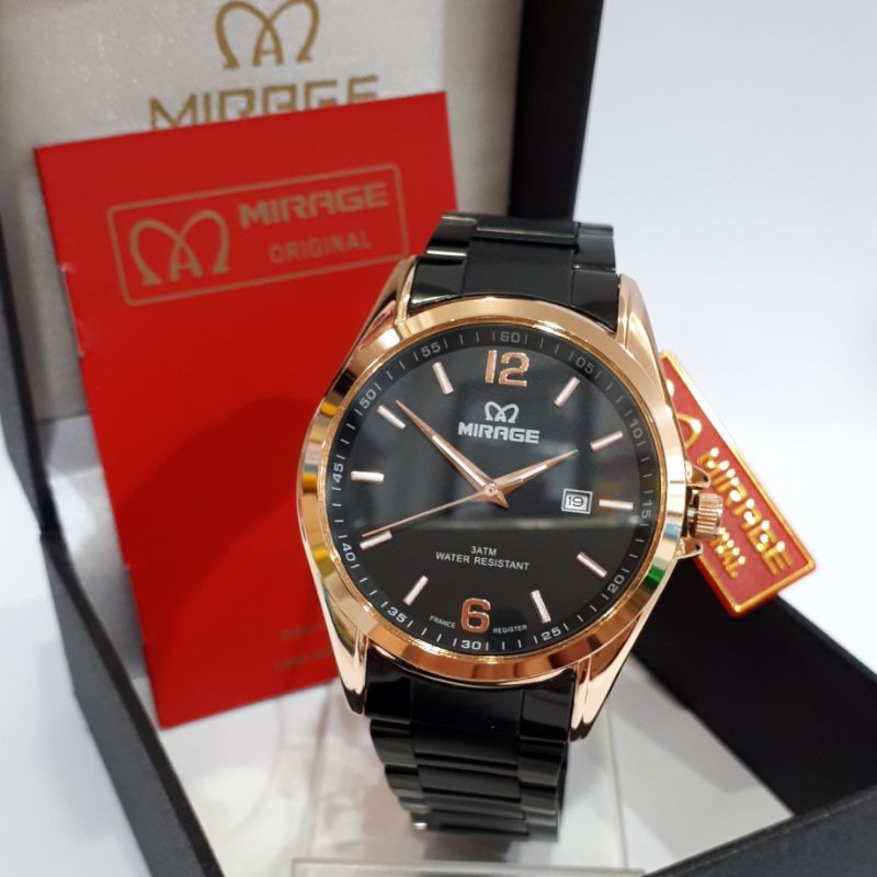 Jam tangan Mirage Brp-8710 Tanggal Rosegold Rantai Stainless Steel  Cowok Pria dan Wanita