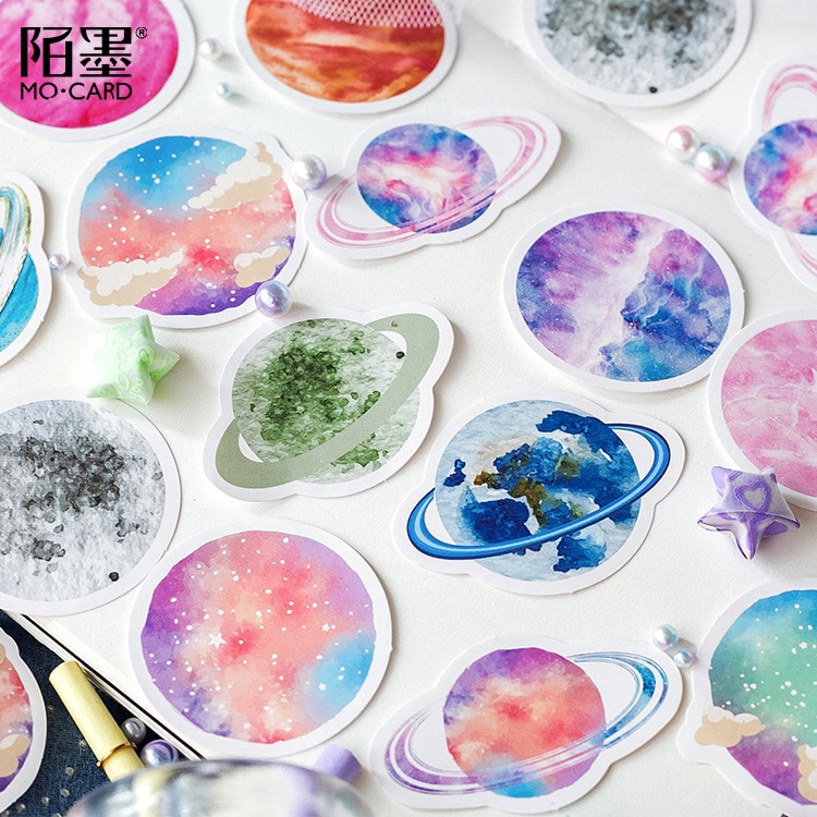 45Pcs Stiker Kertas Gambar Planet Kawaii Lucu untuk Scrapbook DIY-3