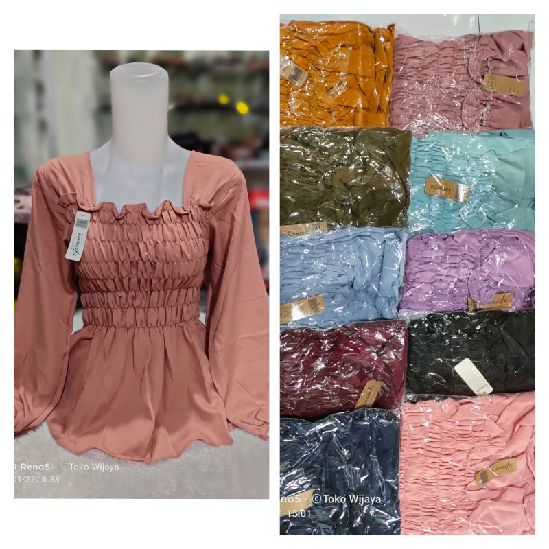 Blouse terlaris viral kekinian/Blouse Lanasfa smoke/Blouse sabrina smoke