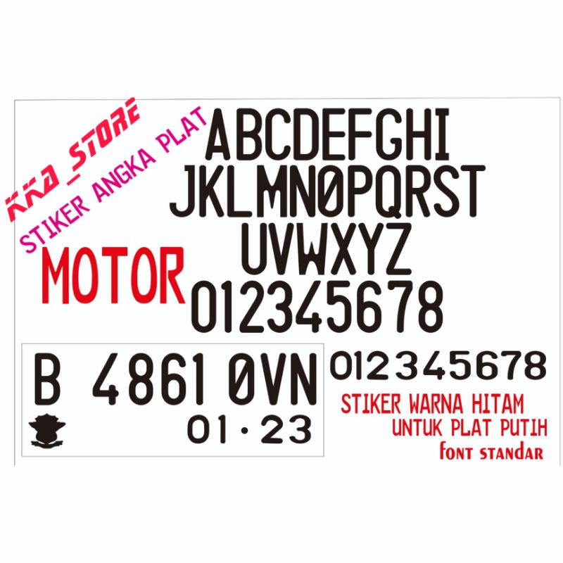 Jual Stiker Cutting Sticker Plat Nomor Nomer Kendaraan Bermotor Hurup Standar Plat Putih Tulisan