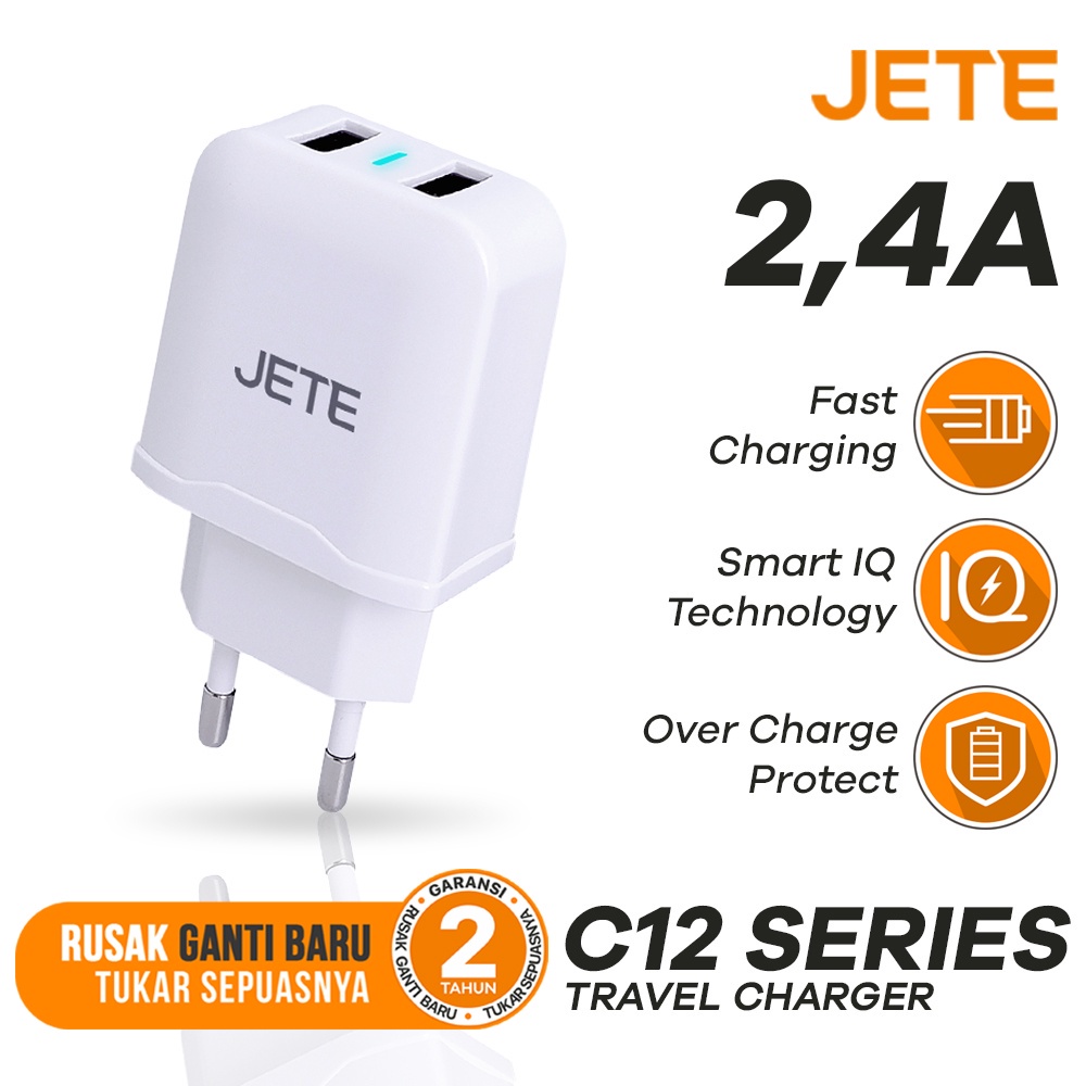 Kepala Charger | Adaptor Hp Fast Charger Dual Output JETE C12  - Garansi 2 Tahun