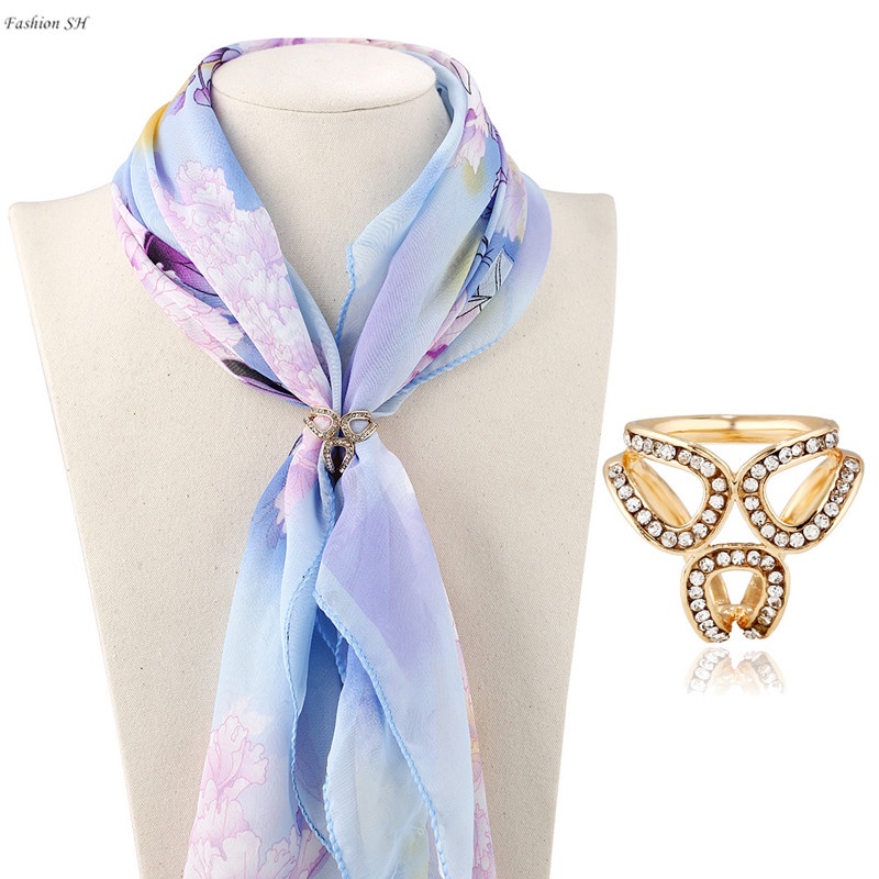 Women's Fashion Flower Faux Crystal Rhinestone Scarf Ring Buckle Clip M40006