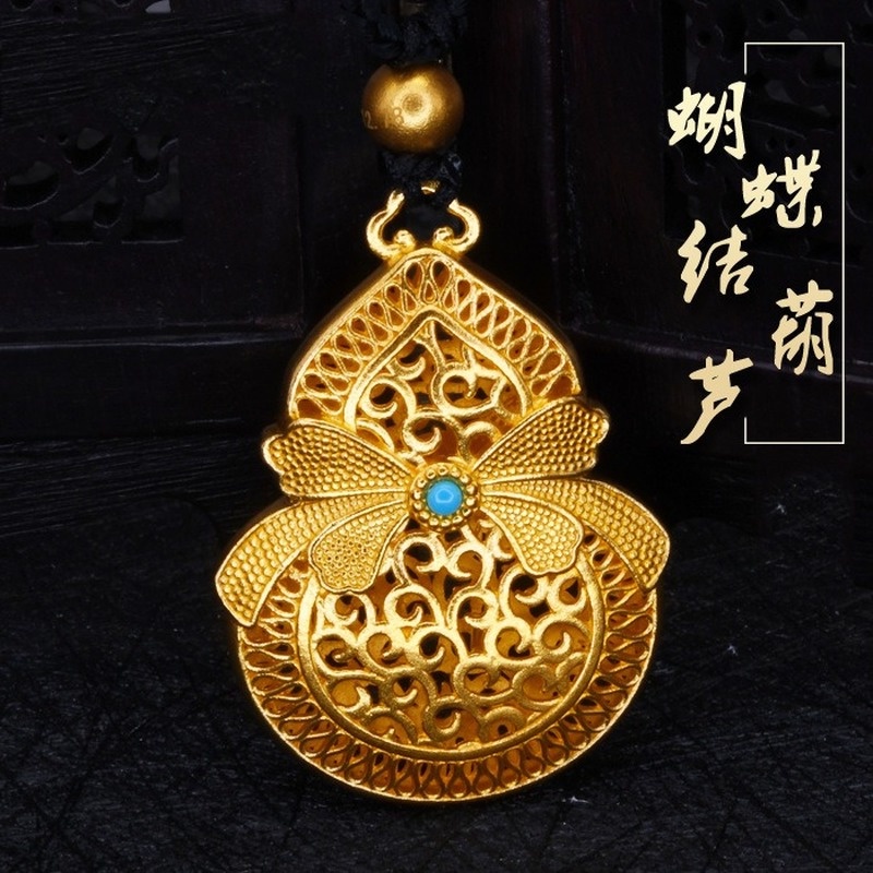 [Ready Stock]Fashion Gold Plated Bow Calabash Pendent Necklace