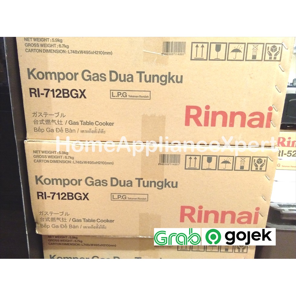 Rinnai RI712BGX Kompor Gas Stove Tebal Ori, Asli, Baru, Garansi Resmi