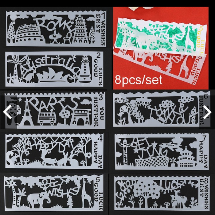 Plastic Stencil 15.5x5.5cm - Place in the World (8pcs)