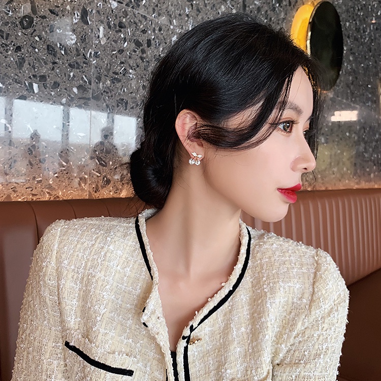 Anting Stud 925 Silver Needle Bentuk Cherry Kecil Bahan Zirkon Gaya Korea Untuk Wanita