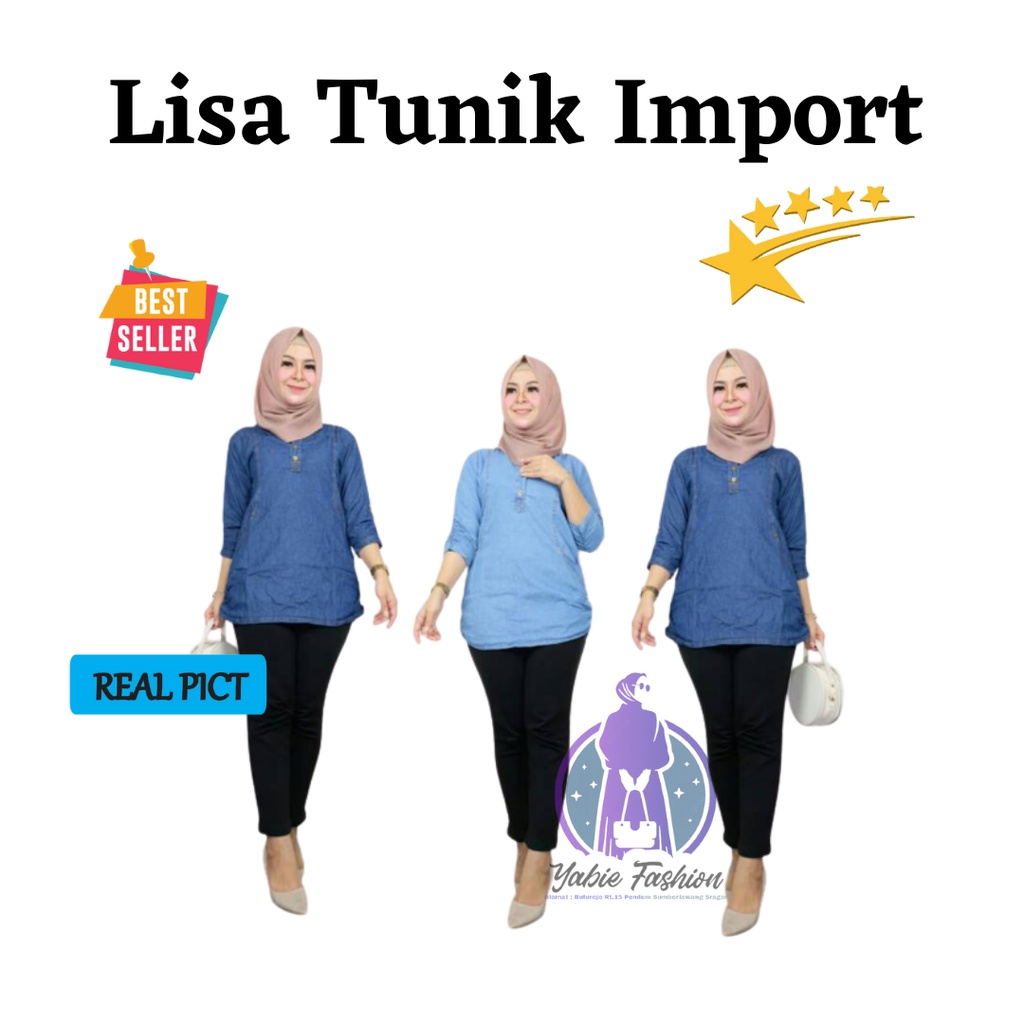 yabiefashion_Lisa Tunik Wanita Polos Import Busui- blouse denim wanita lengan panjang terbaru - tuni