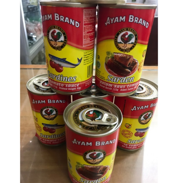 

Sarden Ayam Brand Malaysia 155gr / Sardines Makanan Kaleng Halal / Ikan Sarden Saus Tomat